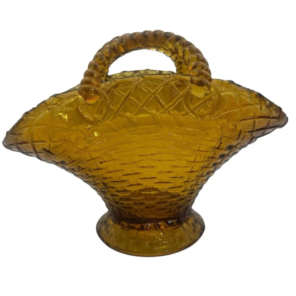 Vintage Westmoreland Glass Amber Basketweave 4